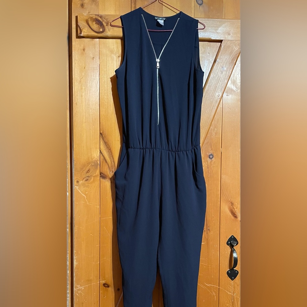 VENUS Navy Jumpsuit with Zipper Detail